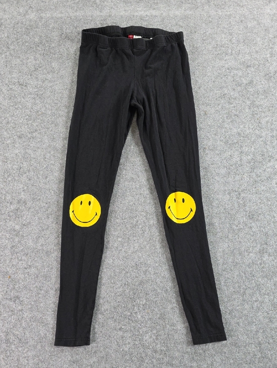 Divided Pants - Divided Black Leggings with Yellow Smiley Knee Patches Smiley